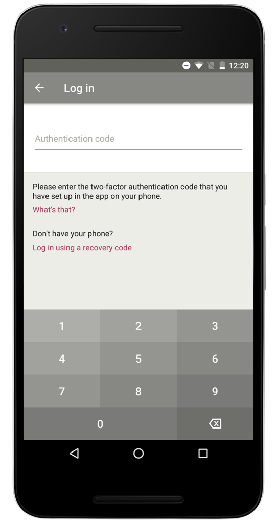 two-factor authentication on the Toshl Finance Android app